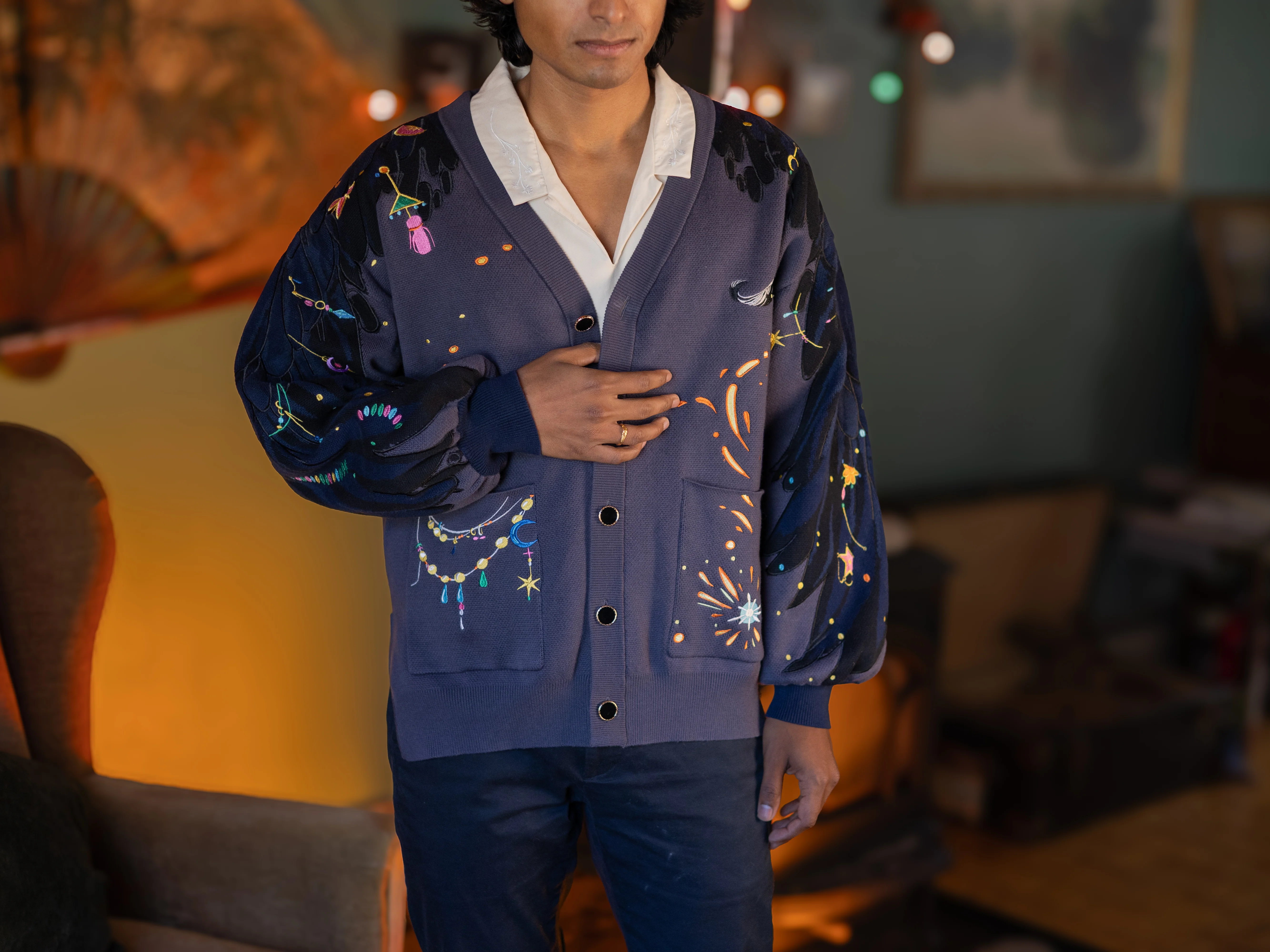 The Wizard of Flame & Feathers // Embroidered Cardigan - Image 4